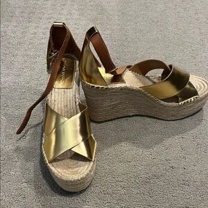 Tory Burch Gold Wedge Sandals with Ankle Strap